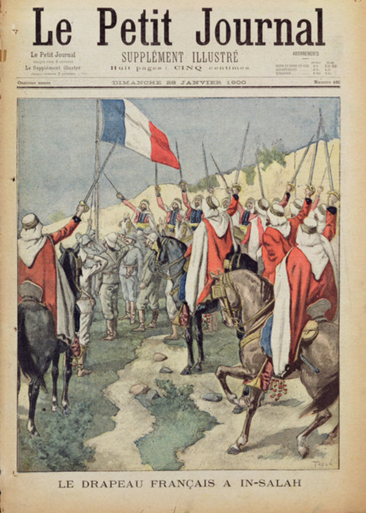 Detail of The French flag in In-Salah, 10 January 1900, title page from 'Le Petit Journal', 28 Januray 1900 by Oswaldo Tofani