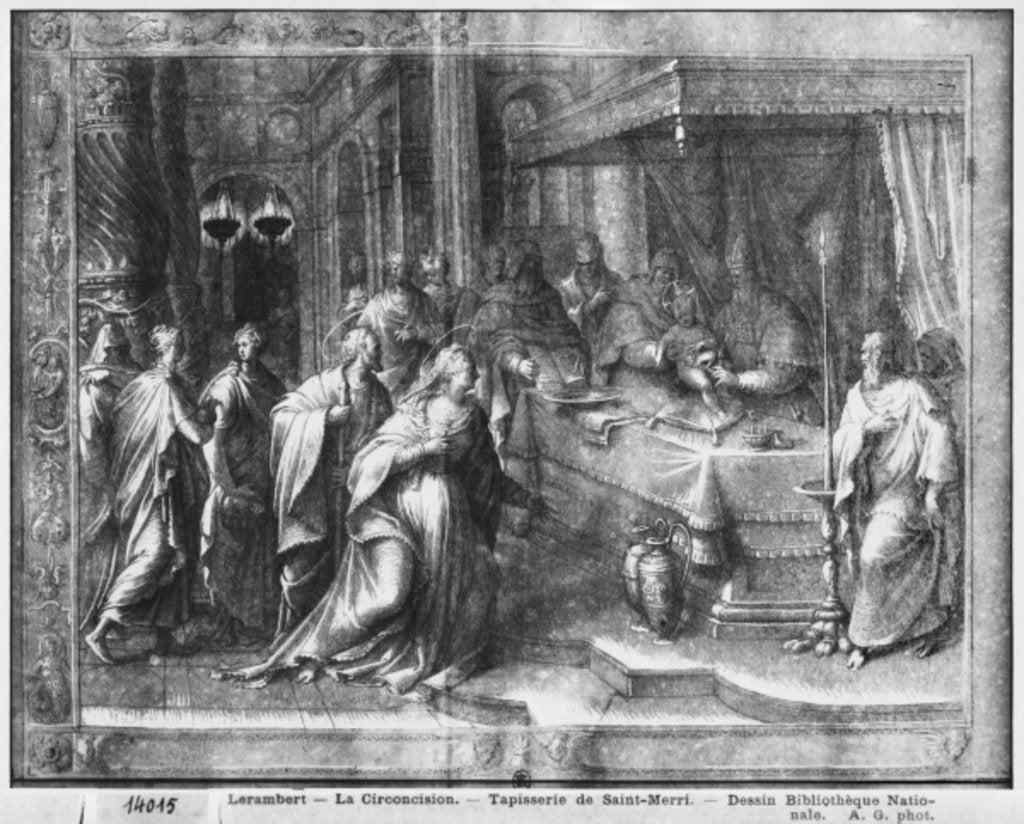 Detail of Life of Christ, Circumcision, preparatory study of tapestry cartoon for the Church Saint-Merri in Paris, c.1585-90 by Henri Lerambert