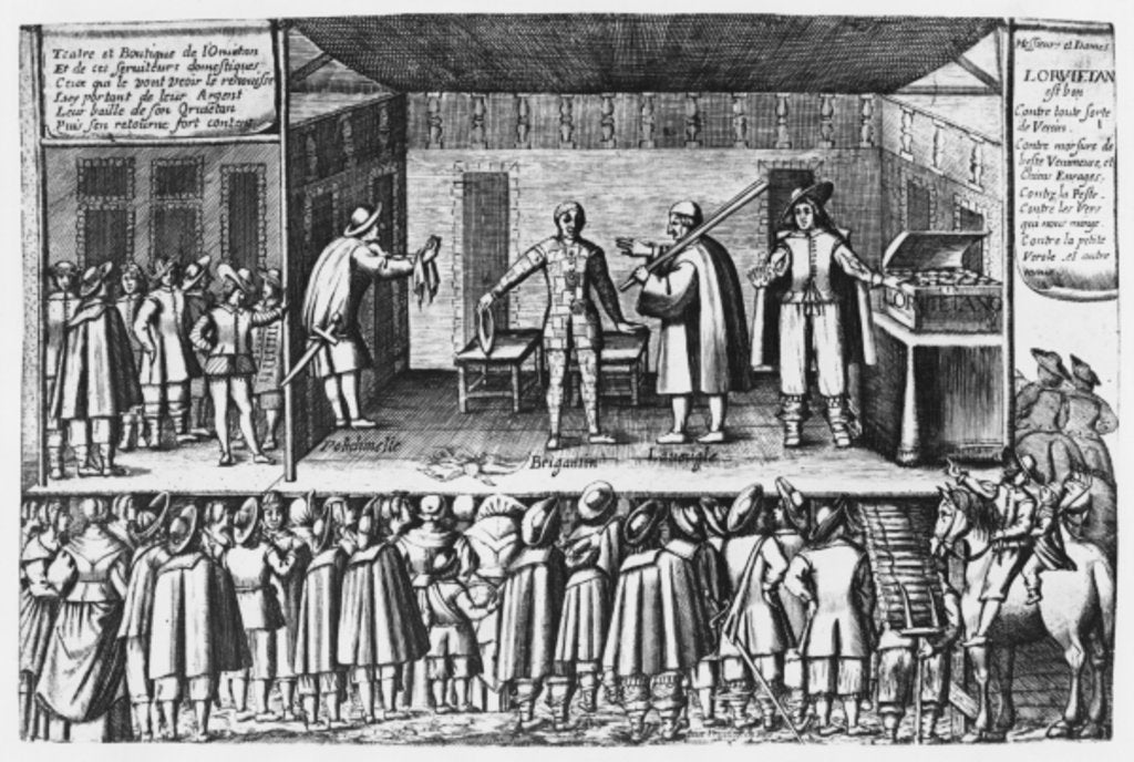 Detail of Farce on orvietan sellers at the Saint-Germain fair in Paris, c.1620-30 by French School