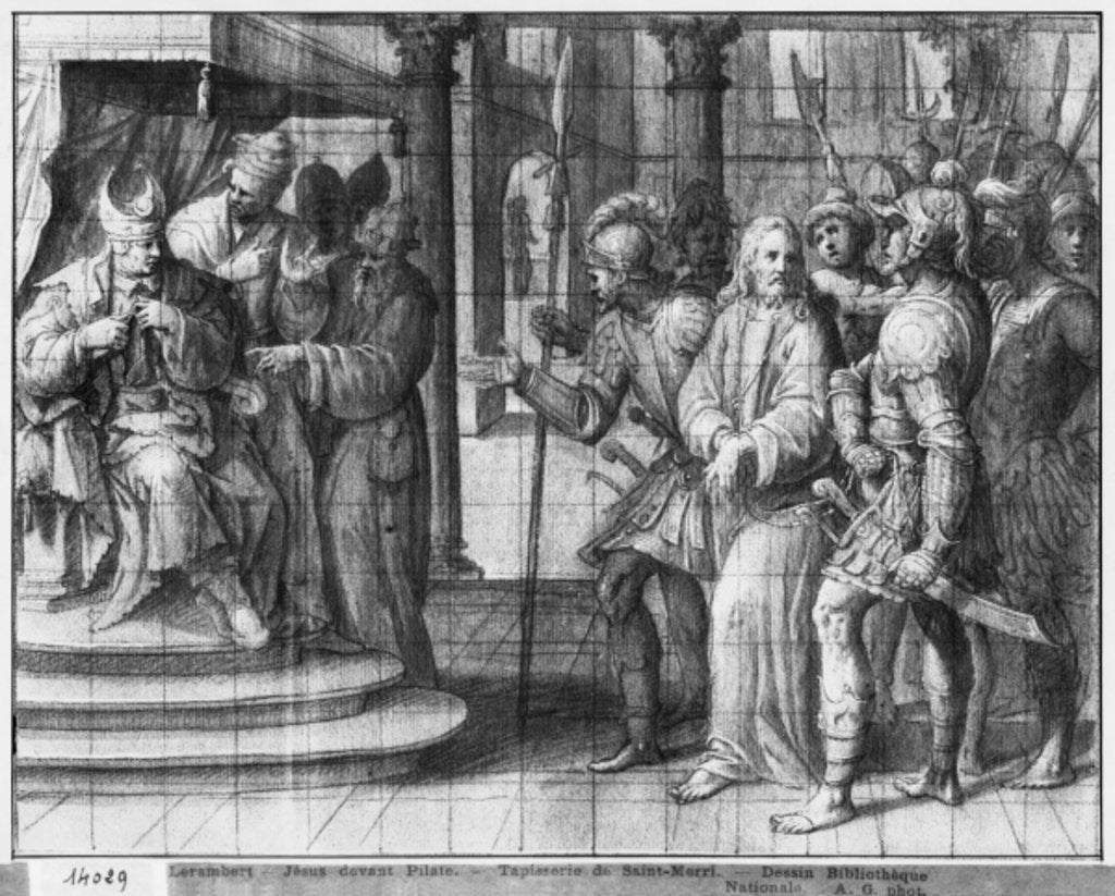 Detail of Life of Christ, Christ before Pontius Pilate, preparatory study of tapestry cartoon for the Church Saint-Merri in Paris, c.1585-90 by Henri Lerambert
