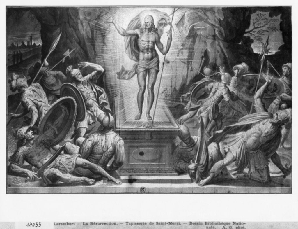 Detail of Life of Christ, Resurrection of Christ, preparatory study of tapestry cartoon for the Church Saint-Merri in Paris, c.1585-90 by Henri Lerambert