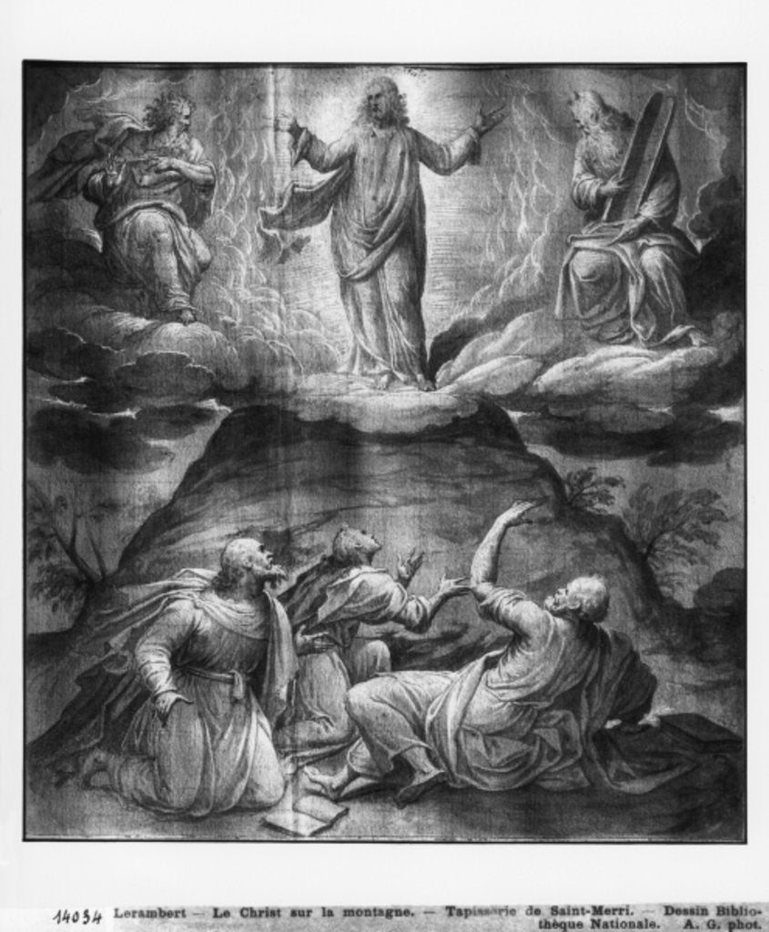 Detail of Life of Christ, Transfiguration of Christ on Mount Tabor, preparatory study of tapestry cartoon for the Church Saint-Merri in Paris, c.1585-90 by Henri Lerambert