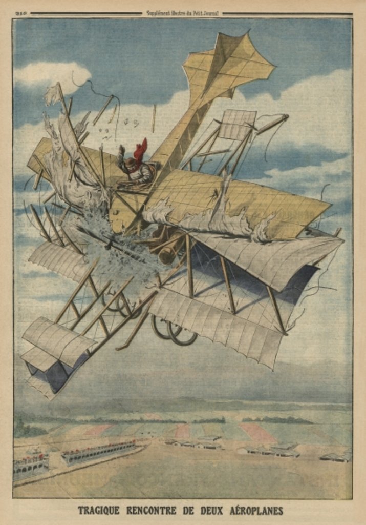 Detail of Tragic collision of two airplanes, back cover illustration from 'Le Petit Journal', supplement illustre, 6th July 1913 by French School