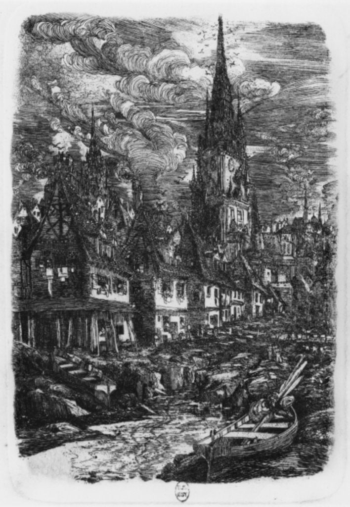 Detail of Fishing port with pointed steeple, 1860 by Rodolphe Bresdin