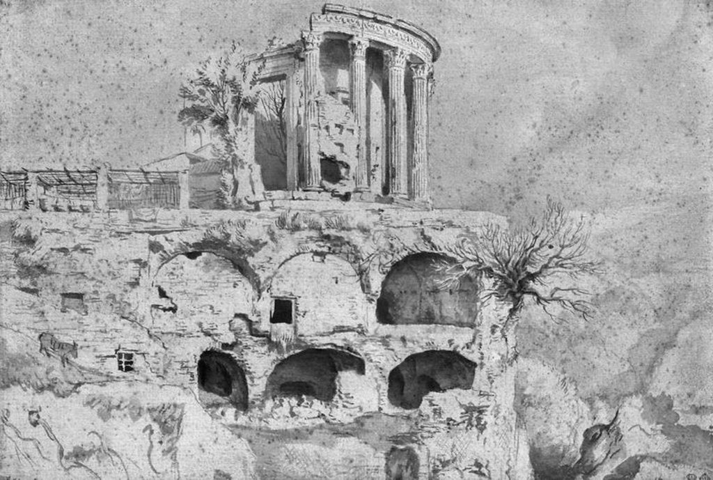 Detail of Temple of the Sibyl, Tivoli by Claude Joseph Vernet