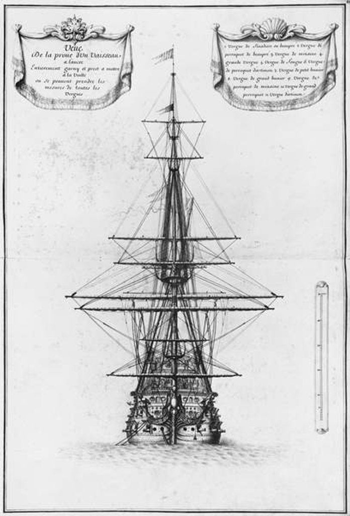 Detail of row of a vessel at anchor by French School