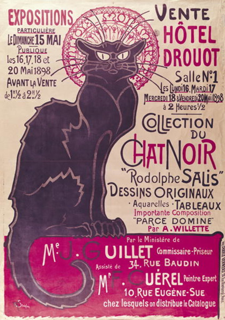 Detail of Poster advertising an exhibition of the 'Collection du Chat Noir' cabaret at the Hotel Drouot, Paris, May 1898 by Theophile Alexandre Steinlen