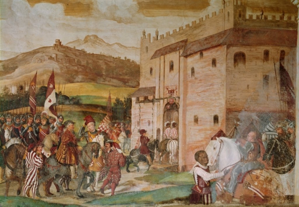 Detail of Reception of King Christian I of Denmark by the condottiere, Bartolomeo Colleoni, at the Castle of Malpaga in 1474, 1520-30 by Girolamo Romanino