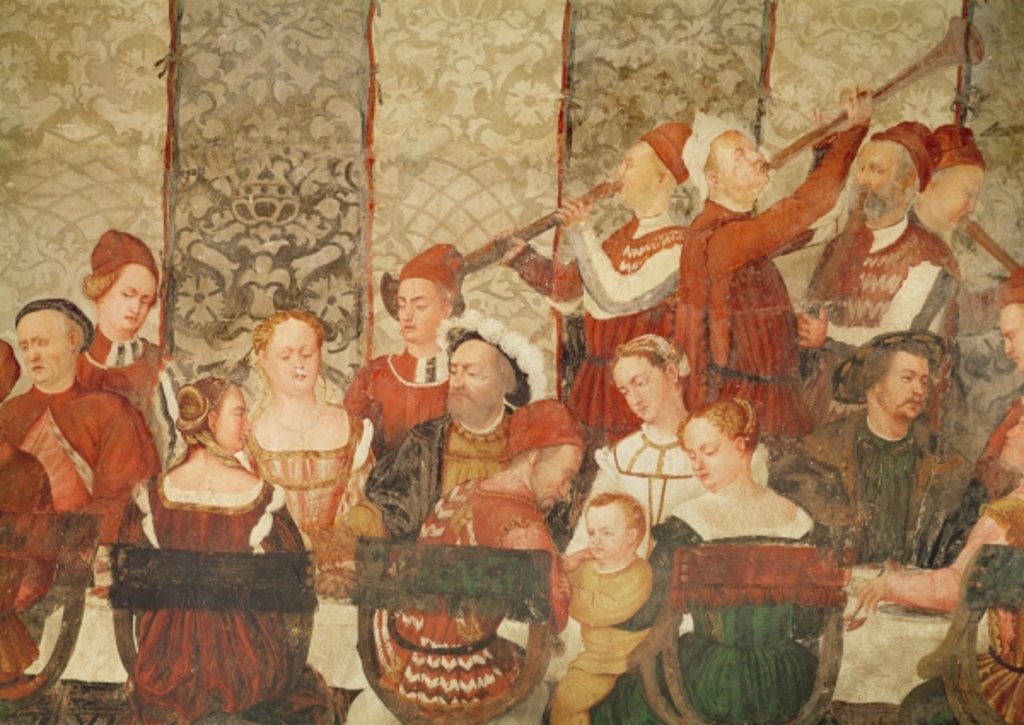 Detail of Guests at the Banquet Given by Bartolomeo Colleoni for King Christian I of Denmark at the Castle of Malpaga in 1474, 1520-30 by Girolamo Romanino
