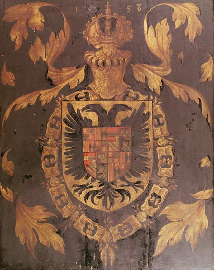Detail of Coat of Arms of Charles V, Holy Roman Emperor, 1558 (oil on panel by Flemish School