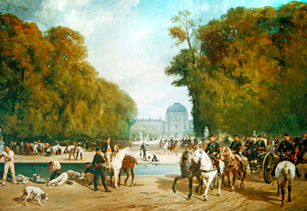 Detail of French artillery encamped in the Tuileries gardens during the siege of Paris, late September 1870 by Alfred /Brunner-Lacoste Emile Decaen