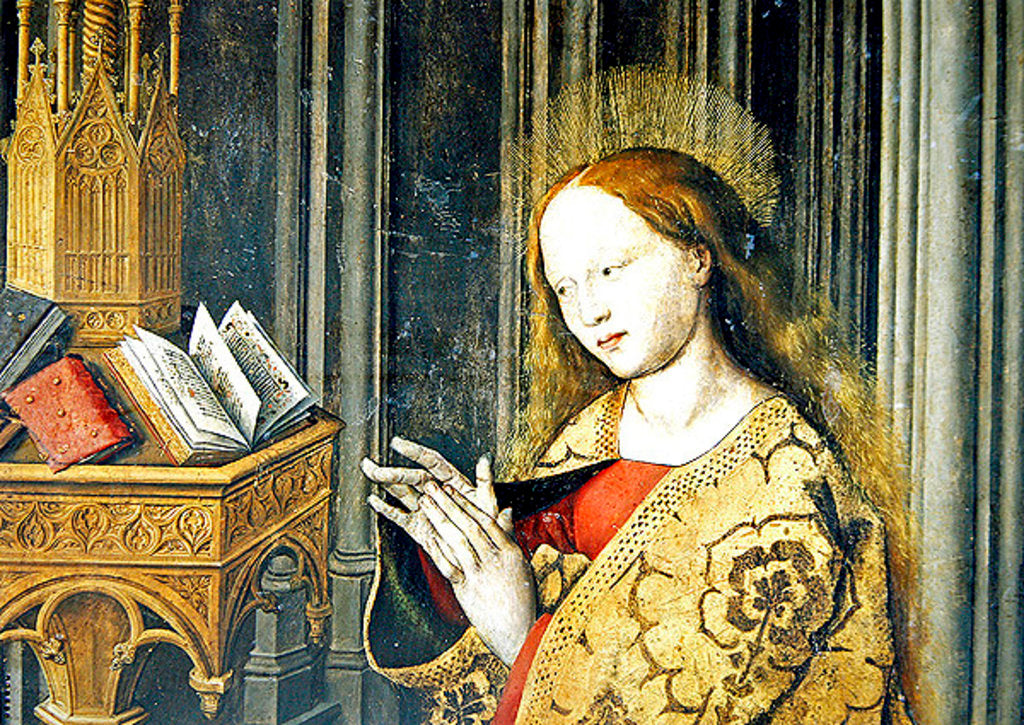 Detail of The Virgin Mary reading from a book of Hours, c.1445 by Master of the Aix Annunciation