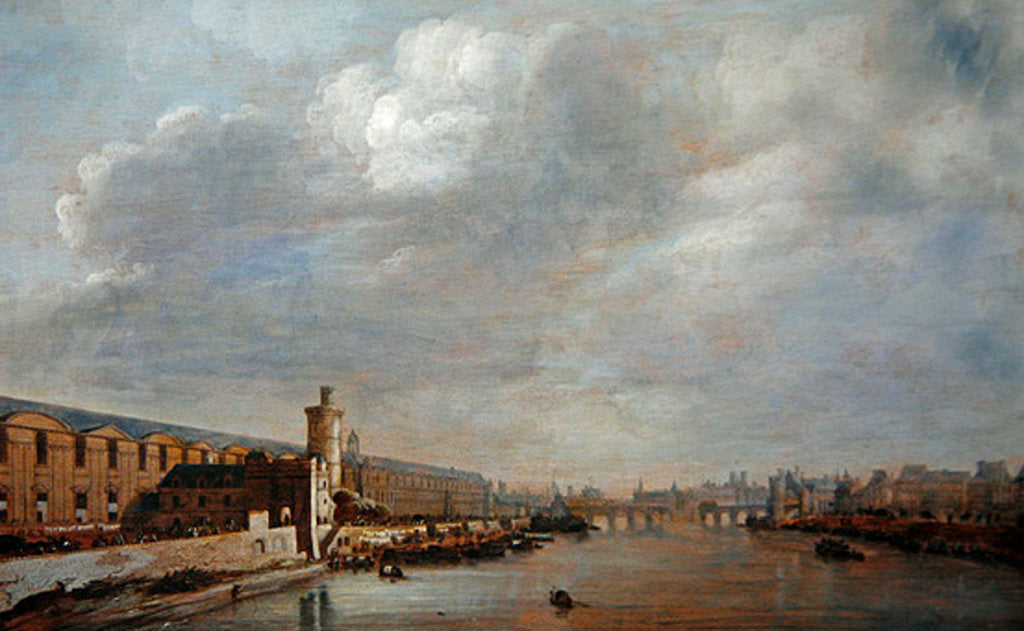 Detail of The Louvre Grande Galerie, view of Paris from the Barbier bridge, c.1640 by Abraham de Verwer