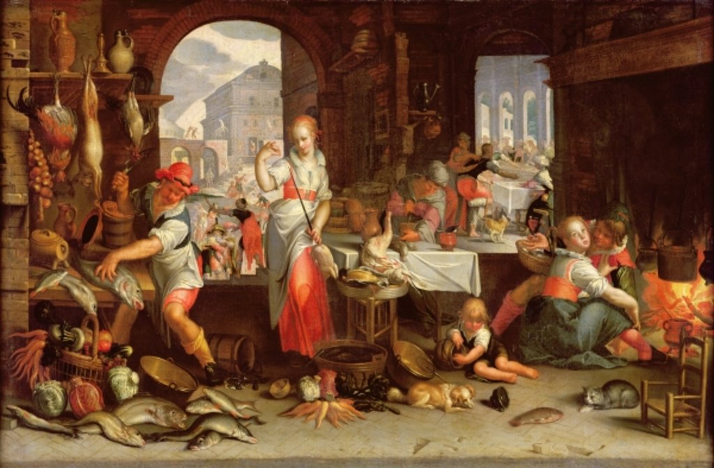 Detail of Kitchen Scene with the Parable of the Feast by Joachim Wtewael or Utewael or Wyewael