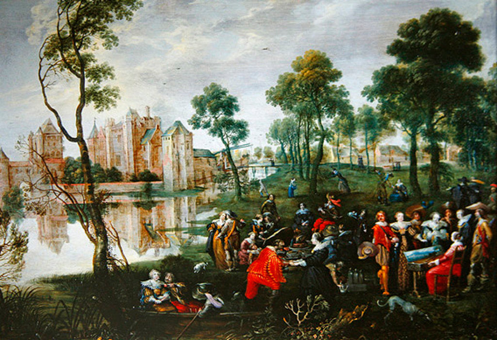 Detail of Picnic in a park by Christoffel Jacobsz van der Lamen