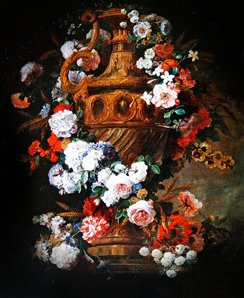 Detail of Vase surrounded by a garland of flowers by Jean-Baptiste Belin de Fontenay
