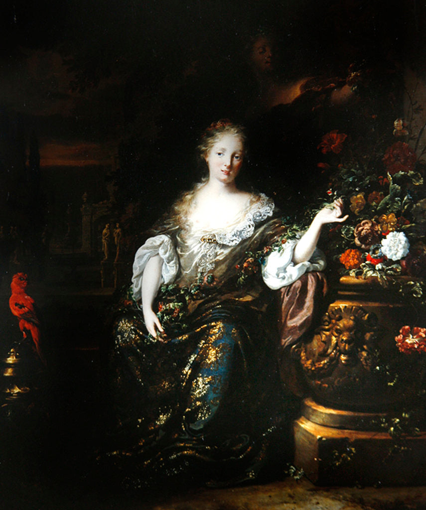 Detail of Woman sitting in a park, 1688 by Jan Weenix