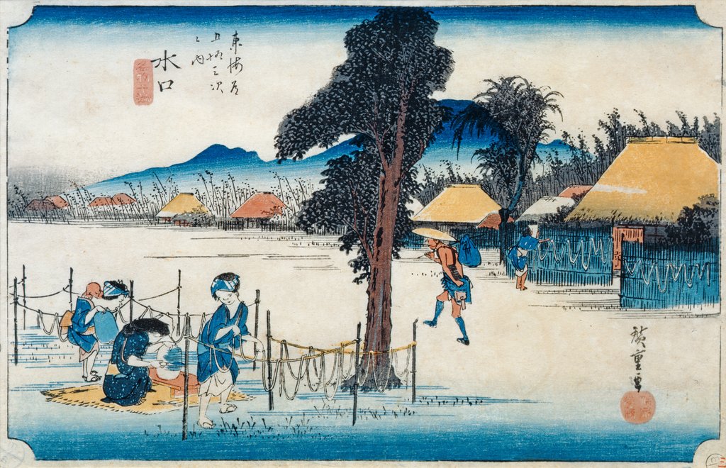 Detail of Minakuchi: famous production of Kampyo by Ando or Utagawa Hiroshige