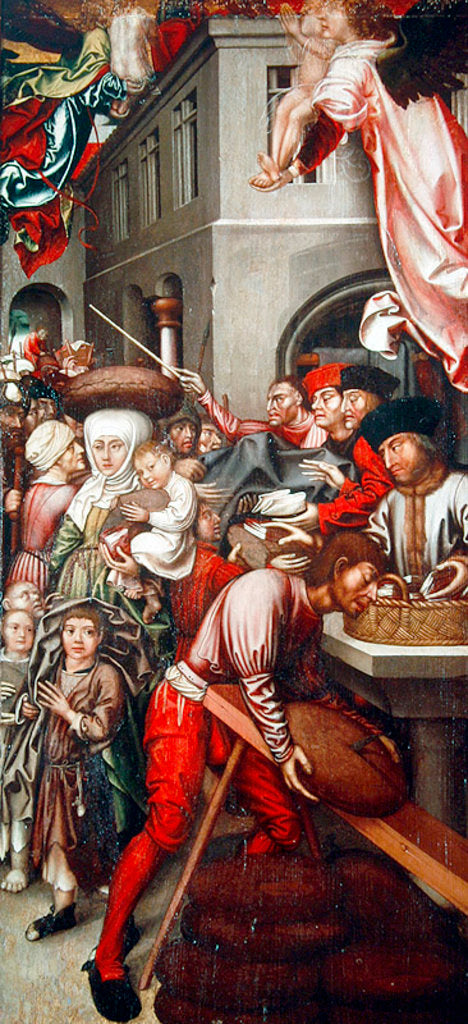 Detail of Bugnon Altarpiece: right hand panel depicting charity, c.1507 by Hans Fries