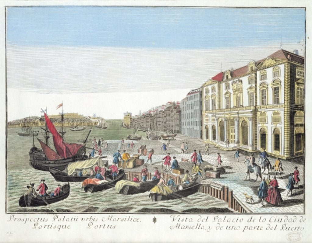 Detail of Perspective view of the Town Hall and part of the harbour at Marseille, c.1770 by French School