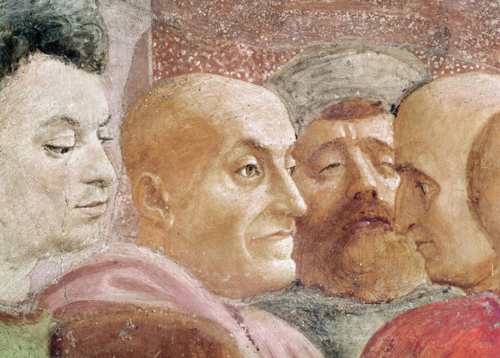 Detail of Detail of heads of men to the left of the Emperor by T. & Lippi F. Masaccio