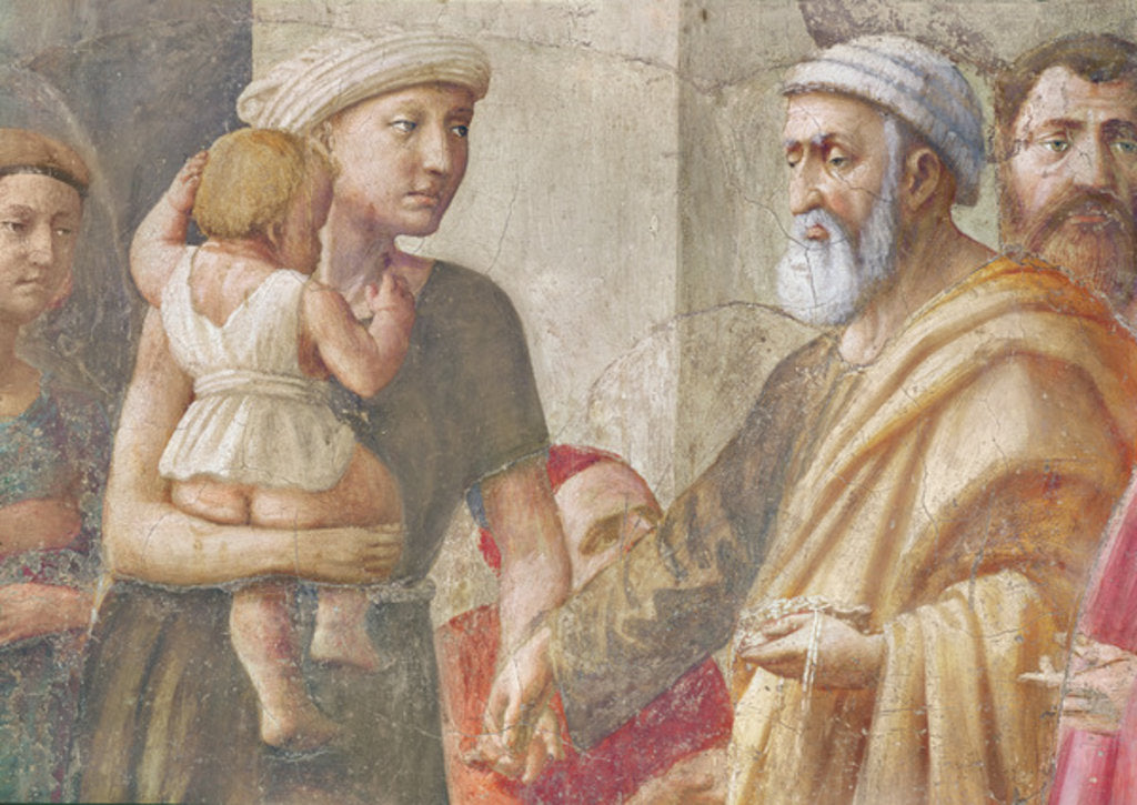 Detail of Detail of St Peter and the woman and child, from St. Peter and St. Paul Distributing Alms, c.1426 by Tommaso Masaccio
