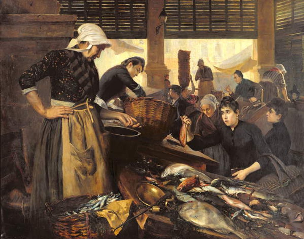 Detail of Fish Market in the Halle Delacroix, 1889 by Edouard Cremieux