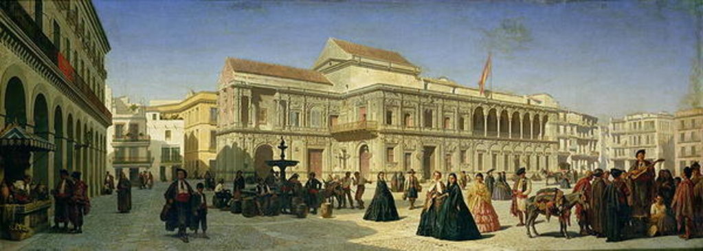 Detail of The Plaza de San Francisco and the Ayuntamiento, Seville by Achille Zo