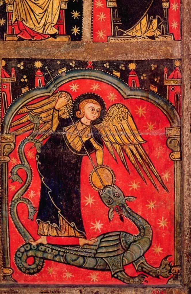 Detail of St. Michael fighting the dragon, 13th century by Spanish School