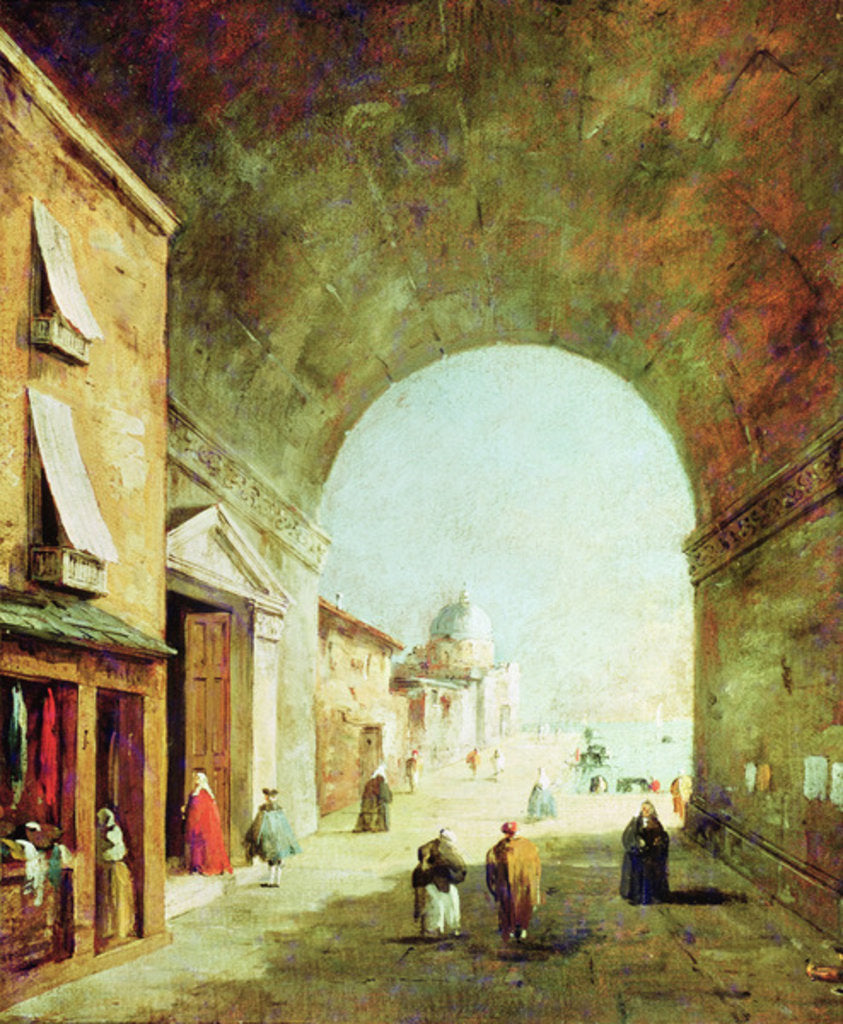 Detail of View of a Venetian street by Francesco Guardi