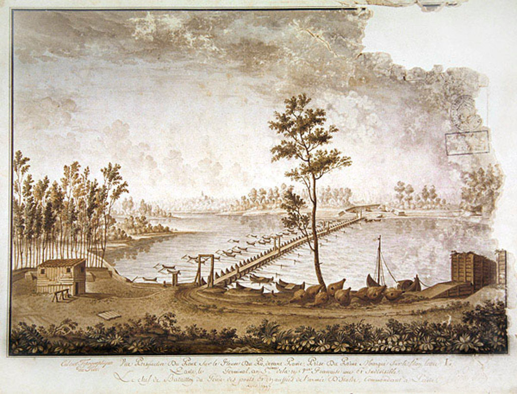 Detail of A View of the Bridge over the River Po at Pavia, 1797 by French School