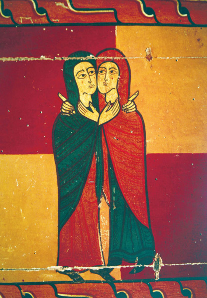 Detail of Altarpiece panel showing the Visitation by Spanish School
