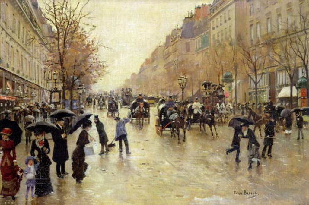 Detail of Boulevard Poissonniere in the Rain, c.1885 by Jean Beraud