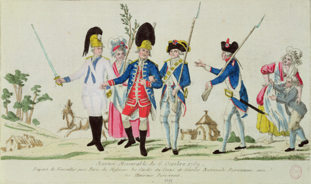Detail of The Memorable Day of 6 October 1789, leaving Versailles for Paris: the Gardes du Corps, the Parisian National Guard and Parisian heroines by French School
