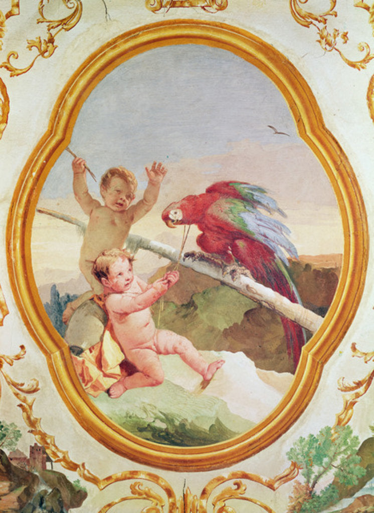 Detail of Two putti playing with a parrot by Giovanni Battista Tiepolo