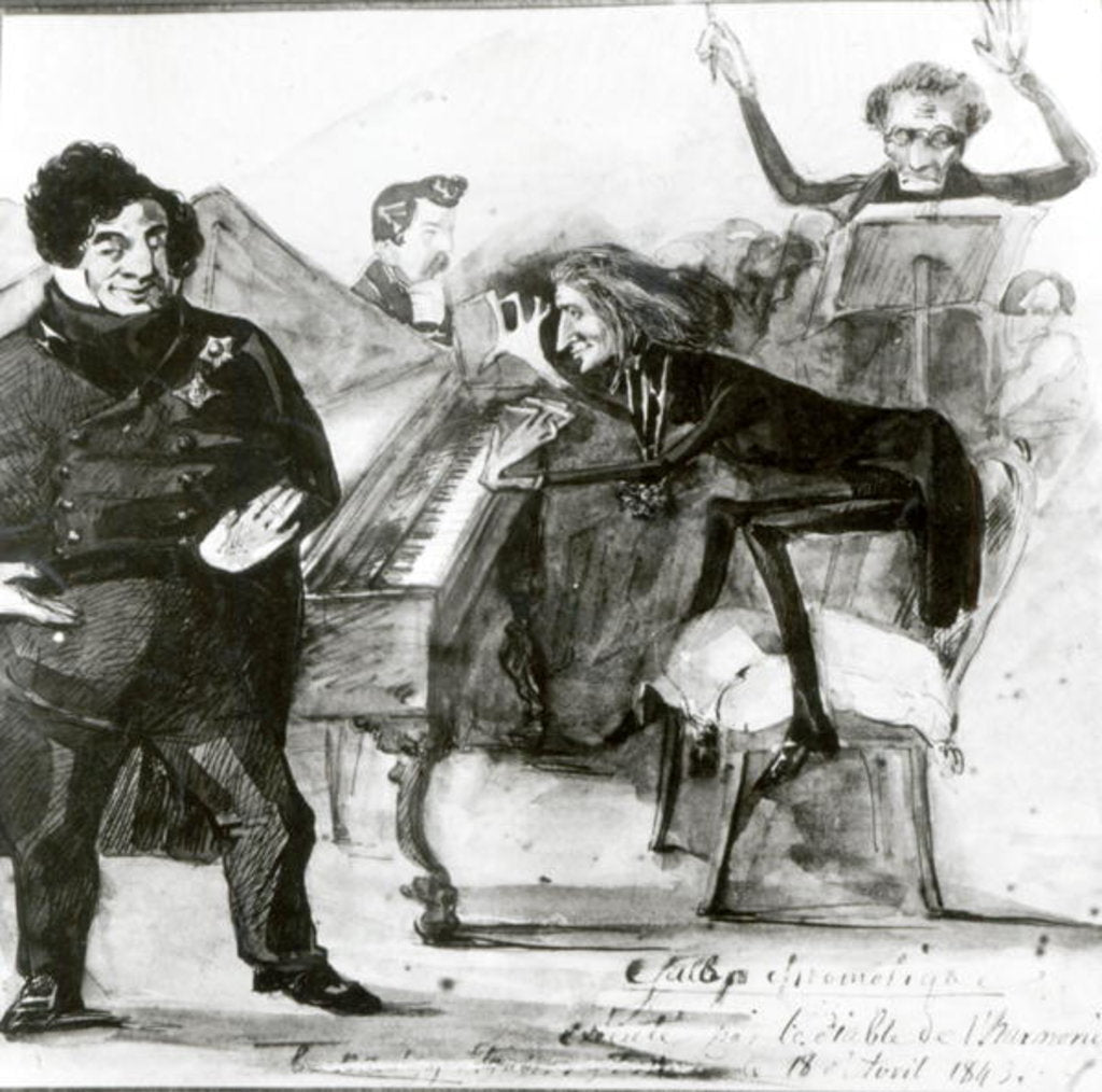 Detail of Galop Chromatique Caricature of Luigi Lablache, Franz Liszt at the piano and Francois Habeneck by Henri Lehmann