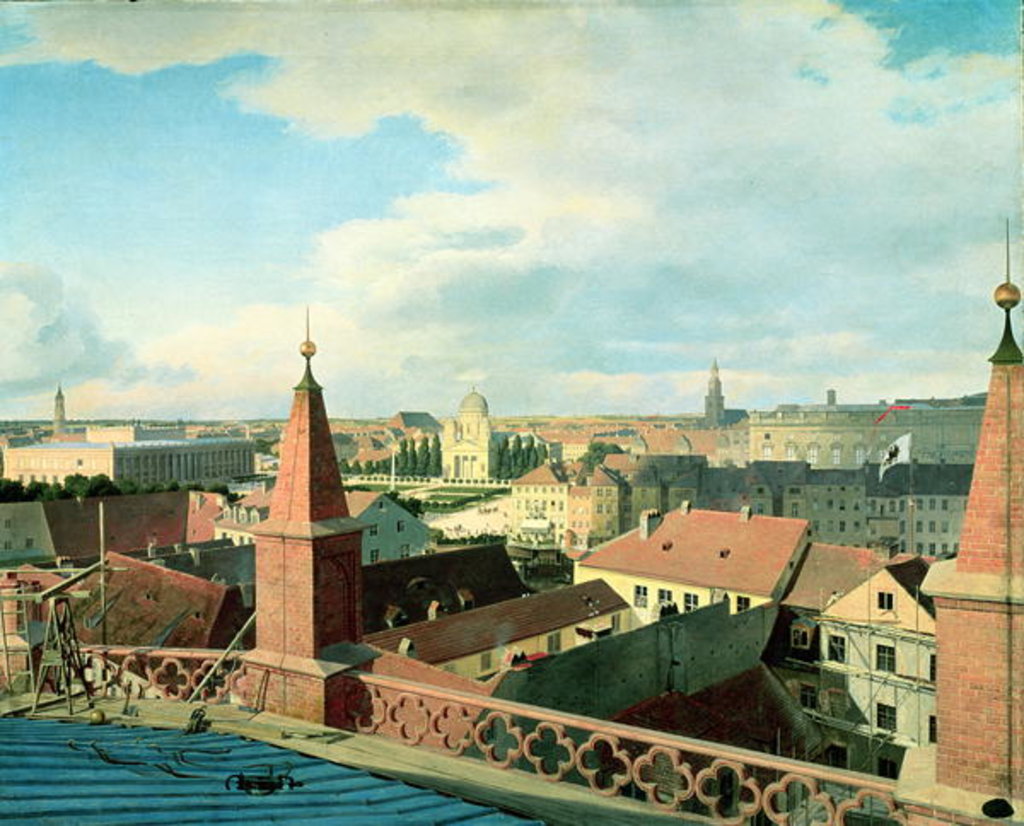 Detail of View of the city of Berlin with Altes Museum and Cathedrale from the roof of the Church of Friedrichswerder, 1834-35 by Johann Philipp Eduard Gartner