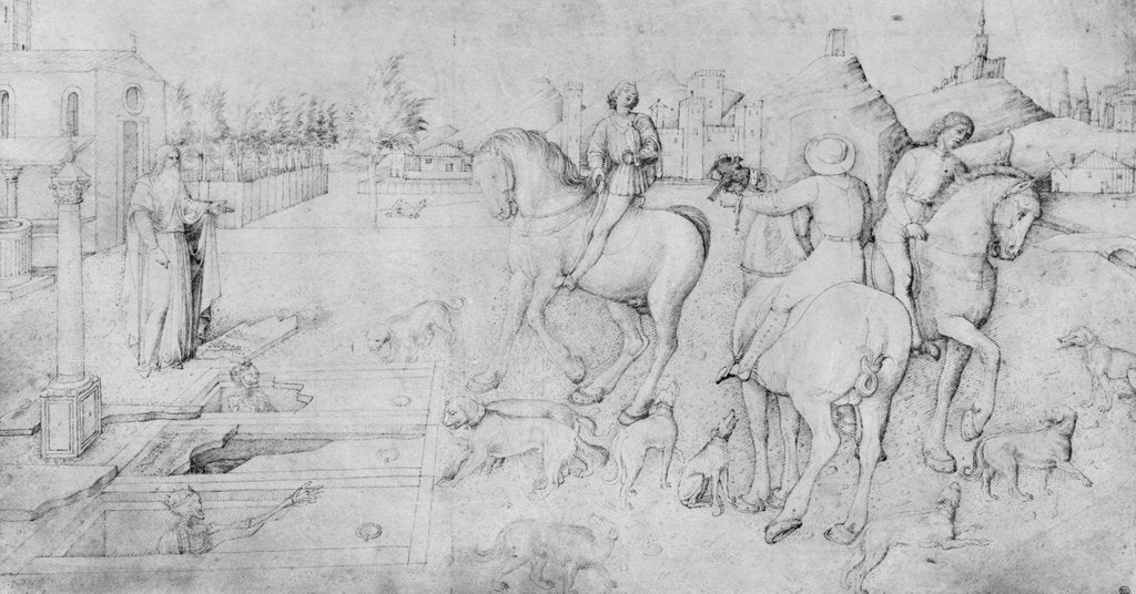 Detail of The three dead men and the three living men by Jacopo Bellini