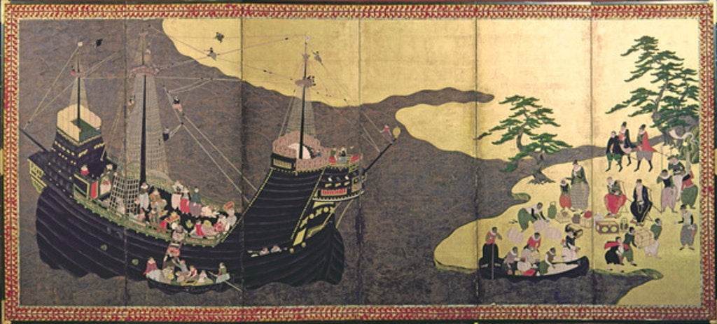 Detail of Arrival of the Portuguese in Japan in 1640, 17th century by Japanese School