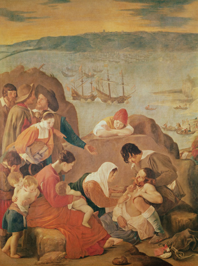 Detail of Care of women after the battle at the reconquest of the San Salvador Bay, Brazil by Fray Juan Batista Maino or Mayno
