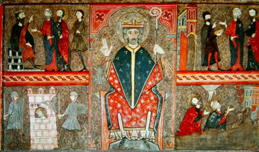 Detail of Altar Frontal depicting Saint Peter seated with crozier and four scenes from his life, 1150-1200 by Workshop of Lleida