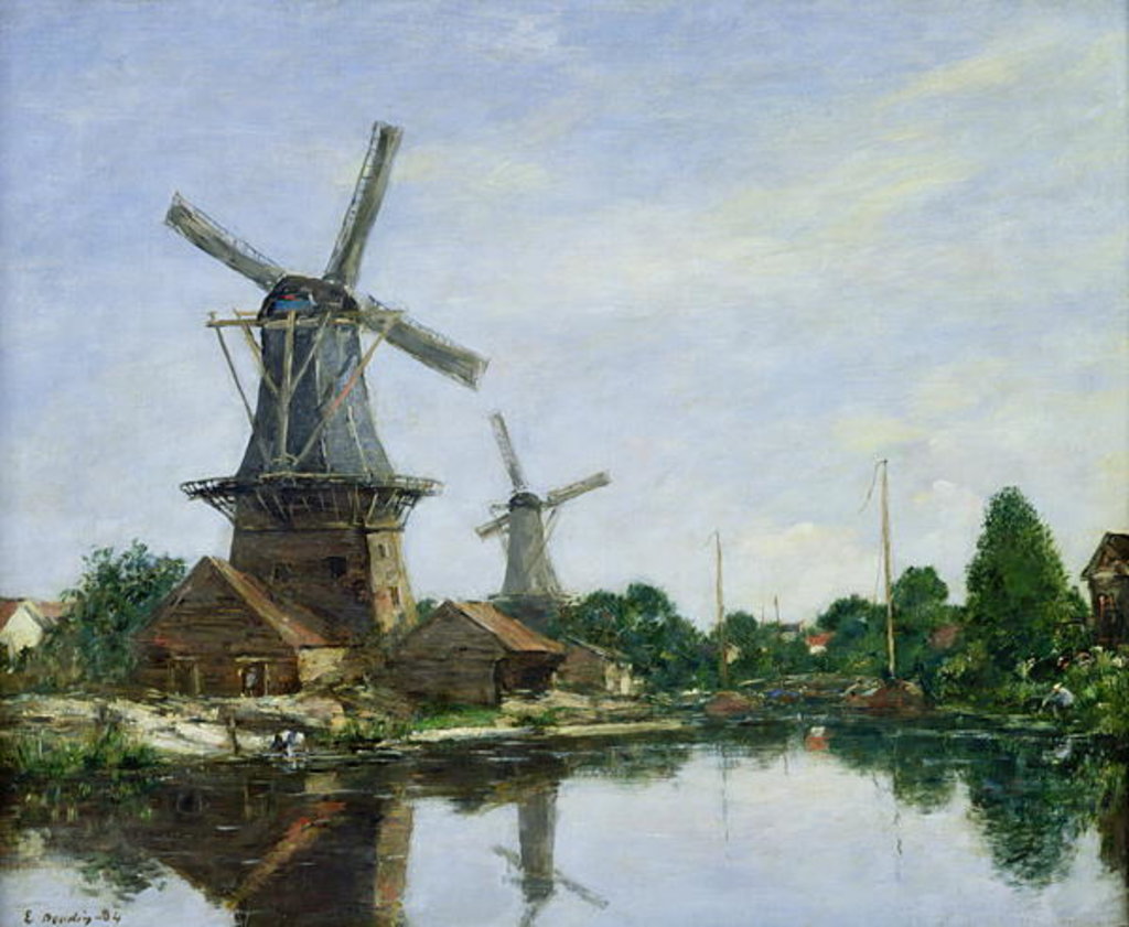 Detail of Dutch Windmills, 1884 by Eugene Louis Boudin
