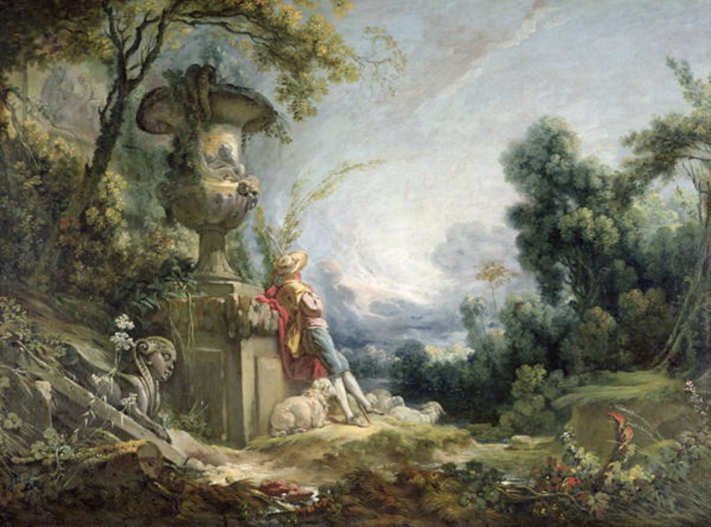 Detail of Pastoral Scene, or Young Shepherd in a Landscape by Francois Boucher