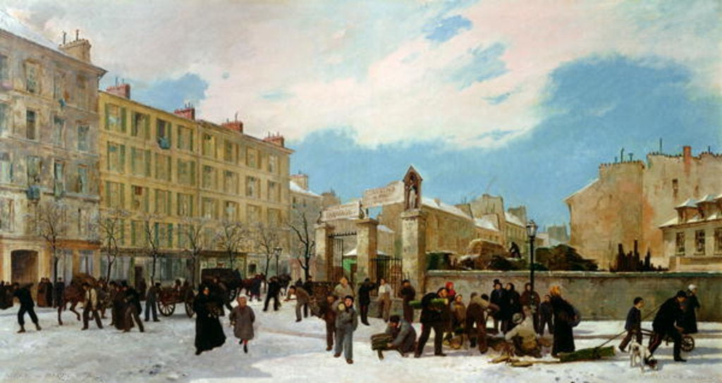 Detail of Siege of Paris. A Yard for Firewood, Boulevard de Montparnasse, January 1871 by Jacques Guiaud