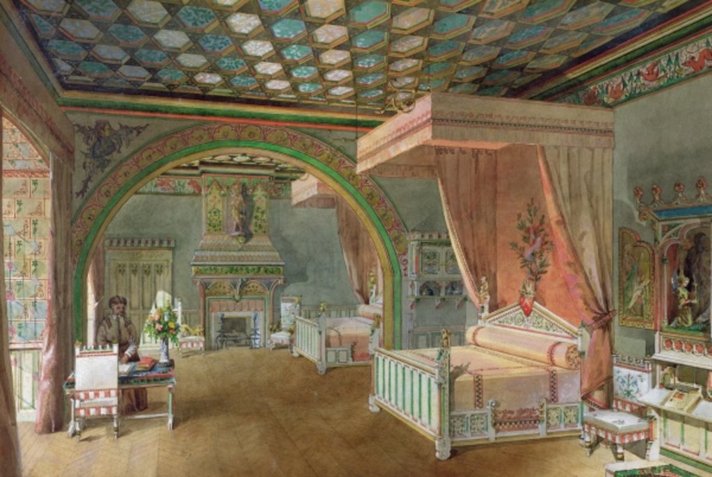 Detail of The Pink Room in the Chateau de Roquetaillade, 1868 by Edmond Duthoit