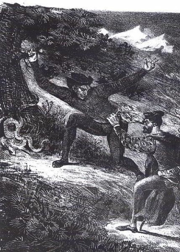 Detail of Mephistopheles and Faust on their way to the Sabbath at Night by Ferdinand Victor Eugene Delacroix