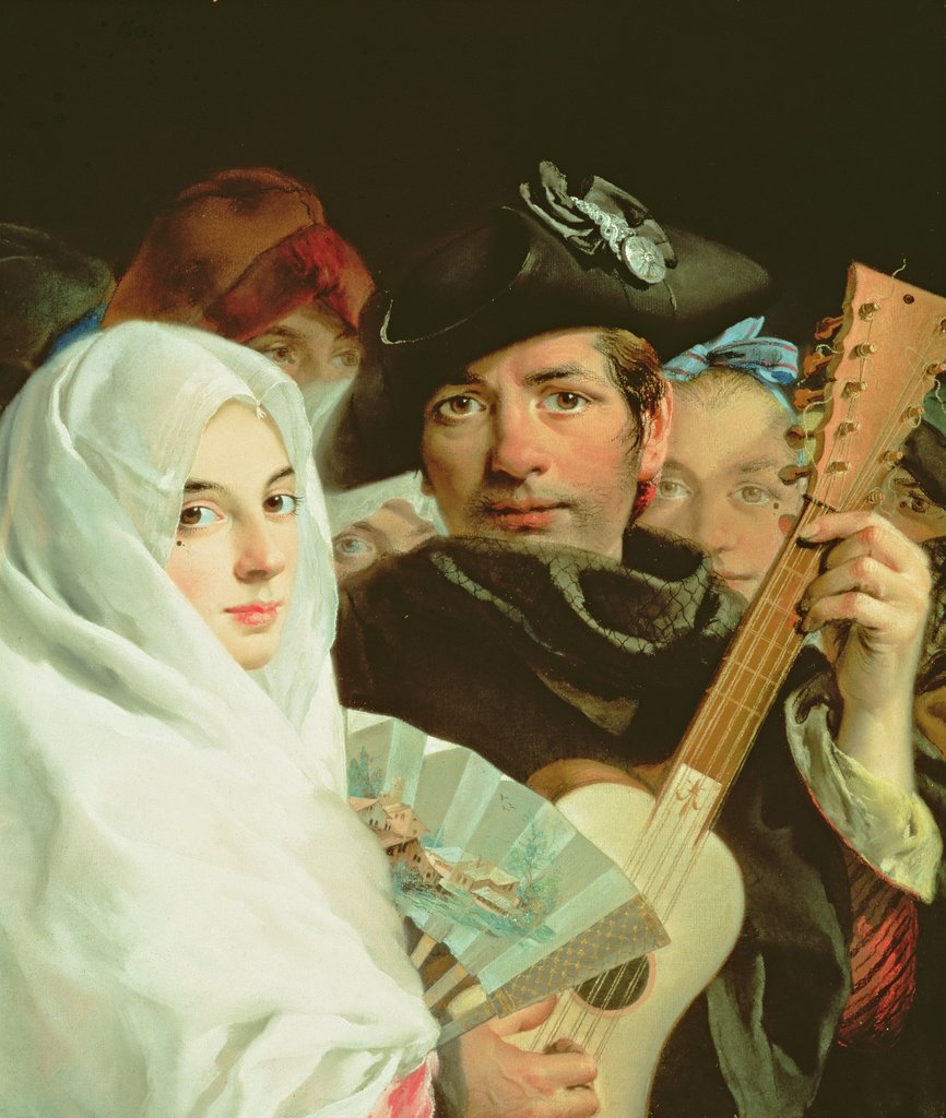 Detail of An Elegant Couple from Madrid, c.1770 by Lorenzo Baldissera Tiepolo