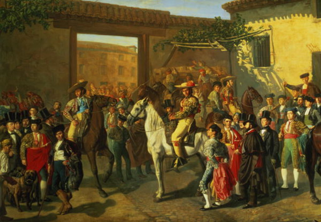 Detail of Horses in a Courtyard by the Bullring before the Bullfight, Madrid, 1853 by Manuel Castellano