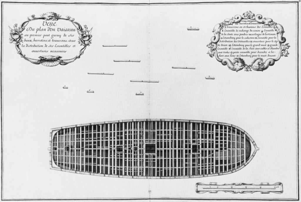 Detail of lan of the first deck of a vessel by French School