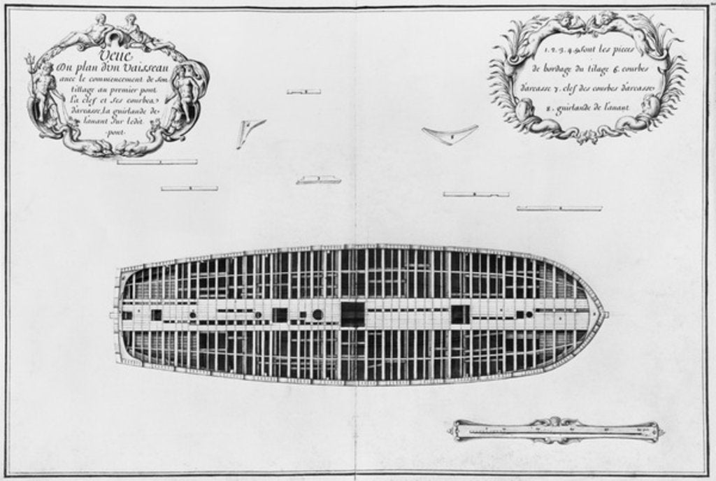 Detail of lan of the first deck of a vessel by French School